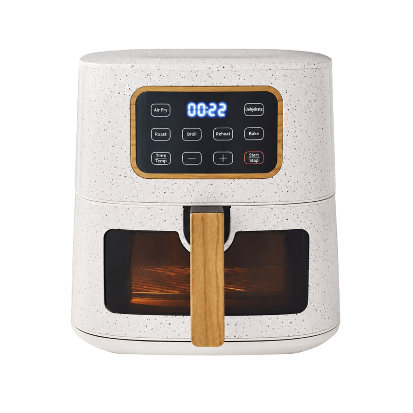 Neutral linen speckle 5.8-quart air fryer with digital controls