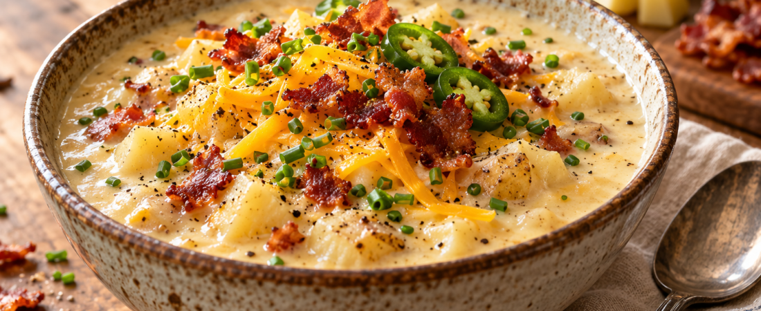 Creamy Loaded Baked Potato Soup with Bacon & Cheddar