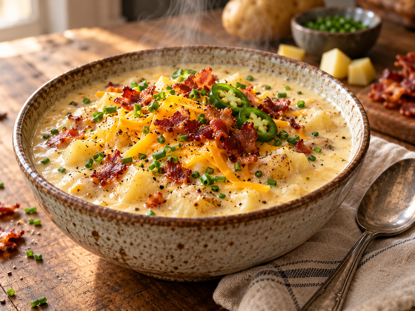 Creamy Loaded Baked Potato Soup with Bacon & Cheddar